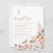 ボホ素朴モダンワイルドフラワークロス洗礼 招待状 (正面)