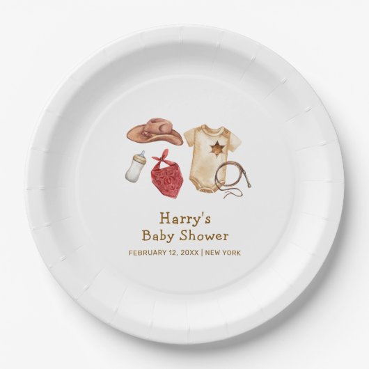 ボホ素朴モダン西カウボーイ赤ちゃん ペーパープレート (正面)