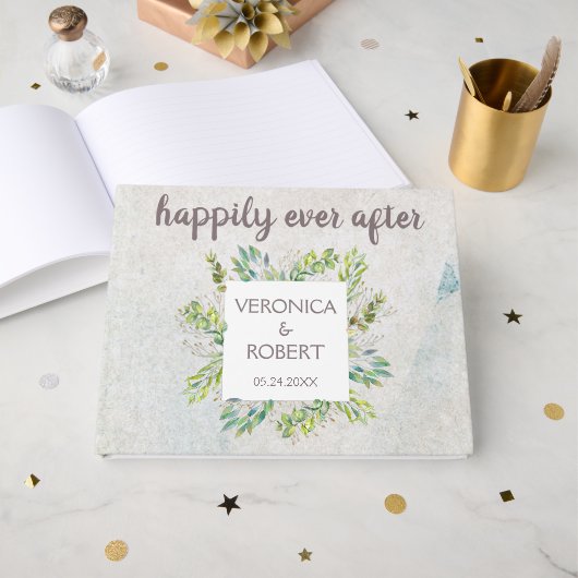 ボホ素朴ユーカリ緑の結婚披露宴 ゲストブック (正面見開き)