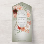 ボホ素朴ラストピーチフローラオーバルセージNoディナー オールインワン招待状 (内側)