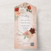 ボホ素朴ラストピーチフローラフレーム赤面QRコード オールインワン招待状 (内側)