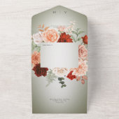 ボホ素朴ラスト&ピーチフローラオーバルセージQRコード オールインワン招待状 (外側)