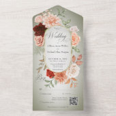 ボホ素朴ラスト&ピーチフローラオーバルセージQRコード オールインワン招待状 (内側)