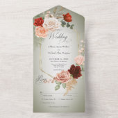 ボホ素朴ラスト&ピーチフローラフレームセージディナー オールインワン招待状 (内側)