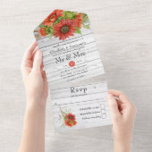 ボホ素朴レッドサンフラワーズカントリー結婚ズ オールインワン招待状 (貼ってはがせる)