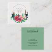 ボホ素朴レッドフローラスタン〔雄ジカの〕枝角モノグラム スクエア名刺 (正面/裏面)