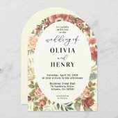 ボホ素朴レッドローズフローラ結婚ズ 招待状 (正面/裏面)