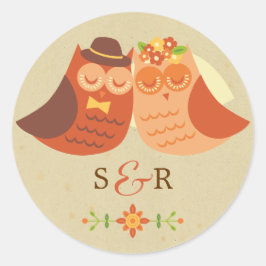 ボホ素朴ロベバードフクロウ結婚カップル ラウンドシール