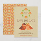 ボホ素朴ロベバードフクロウ結婚カップル 案内ポストカード (正面/裏面)