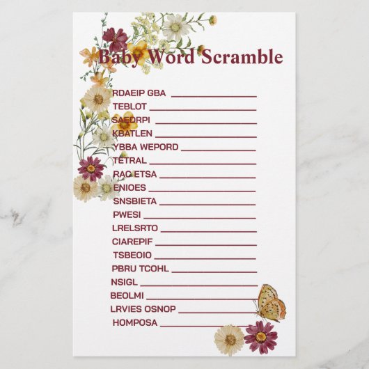 ボホ素朴ワイルドフラワーおむつラッフルカード (正面)