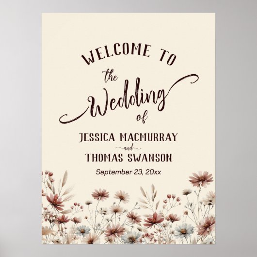 ボホ素朴ワイルドフラワーエレガントなウェディングウェルカム ポスター (正面)