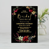ボホ素朴ワイルドフラワーエレガントブラックブライダルシャワー 箔招待状 (立ち正面)
