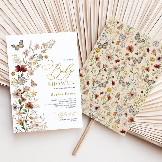 ボホ素朴ワイルドフラワーガーデンベイビーシャワー 招待状