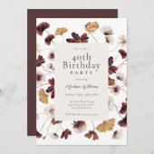 ボホ素朴ワイルドフラワーズ40歳の誕生日パーティー 招待状 (正面/裏面)
