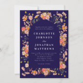 ボホ素朴ワイルドフラワーネイビーブルー結婚ズ 招待状 (正面)