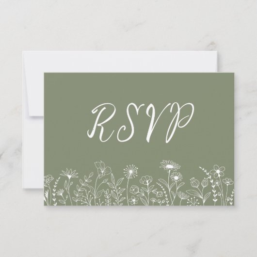 ボホ素朴ワイルドフラワーフローラセージ緑RSVPカード 出欠カード (正面)