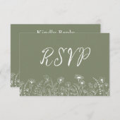 ボホ素朴ワイルドフラワーフローラセージ緑RSVPカード 出欠カード (正面/裏面)