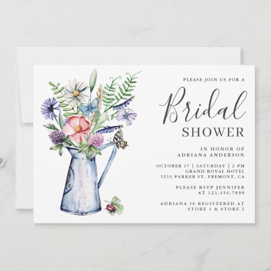 ボホ素朴ワイルドフラワーフローラブライダルシャワー 招待状 (正面)