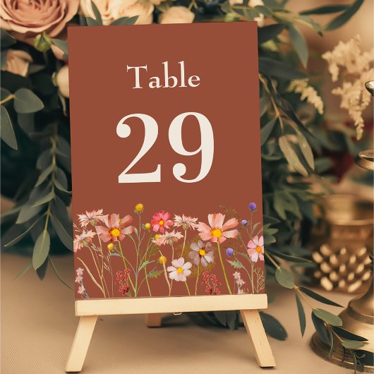ボホ素朴ワイルドフラワーフローラ燃えたオレンジ結婚色 テーブルナンバー