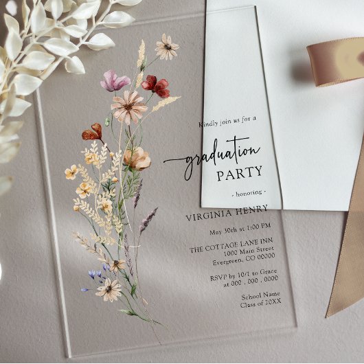 ボホ素朴ワイルドフラワー卒業 アクリル招待状
