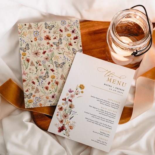 ボホ素朴ワイルドフラワー庭園の結婚式メニューカード 招待状