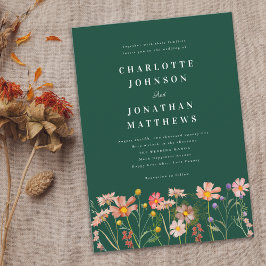 ボホ素朴ワイルドフラワー結婚グリーン 招待状