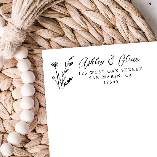 ボホ素朴ワイルドフラワー結婚ズ差出人住所 セルフインキングスタンプ