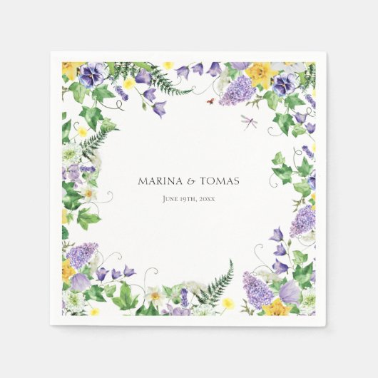 ボホ素朴ワイルドフラワー結婚ズ スタンダードカクテルナプキン (正面)