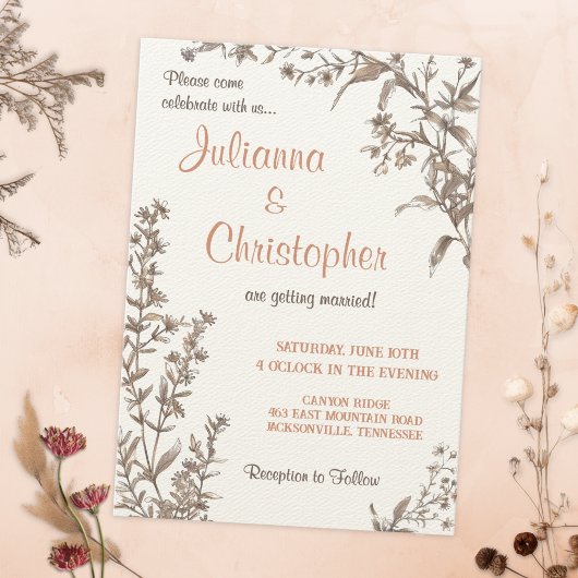 ボホ素朴ワイルドフラワー結婚ズ 招待状