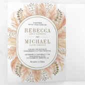 ボホ素朴乾燥パンパスグラス写真結婚ズ 三つ折り招待状 (内部最初)