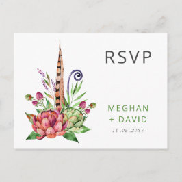 ボホ素朴多肉種サボテン緑の結婚式RSVP インビテーションポストカード