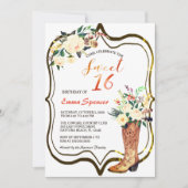 ボホ素朴女性のカーボーイフローラブーツスイート16 B'day 招待状 (正面)