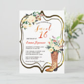 ボホ素朴女性のカーボーイフローラブーツスイート16 B'day 招待状 (スタンド正面)