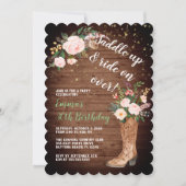 ボホ素朴女性のカーボーイフローラブーツバースデーパーティー 招待状 (正面)