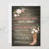 ボホ素朴女性のカーボーイフローラブーツブライダルシャワー 招待状 (正面)