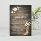 ボホ素朴女性のカーボーイフローラブーツブライダルシャワー 招待状 (スタンド正面)