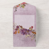 ボホ素朴宝石トーンパープル花模様QRコード オールインワン招待状 (外側)