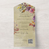 ボホ素朴宝石トーン花模様セージQRコード オールインワン招待状 (内側)