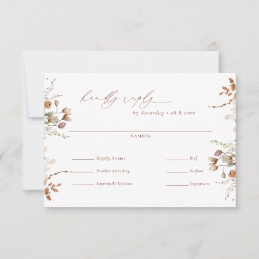 ボホ素朴庭園の結婚式食事の選択RSVPカード 出欠カード (正面)