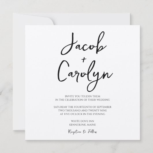 ボホ素朴手書きフォントスクエア結婚 招待状 (正面)