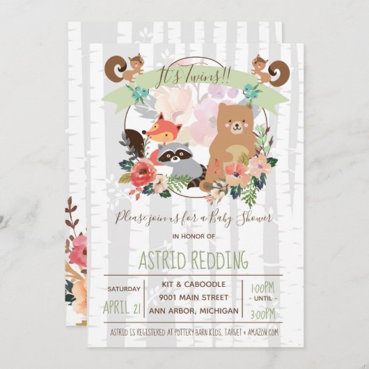 ボホ素朴春樺の木ウッドランドツインズシャワー 招待状 (正面/裏面)