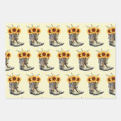 ボホ素朴柄 – カウボーイブーツひまわり付き ラッピングペーパーシート (正面)