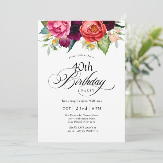 ボホ素朴水彩フローラ40歳の誕生日パーティー 招待状 (スタンド正面)