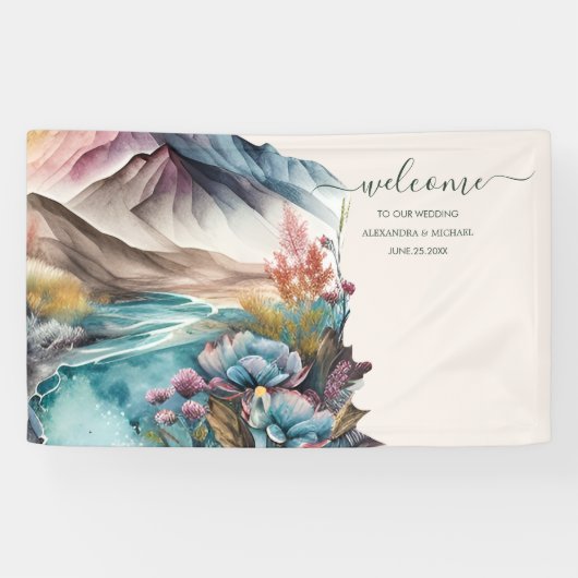 ボホ素朴水彩山結婚の旗 横断幕 (横)