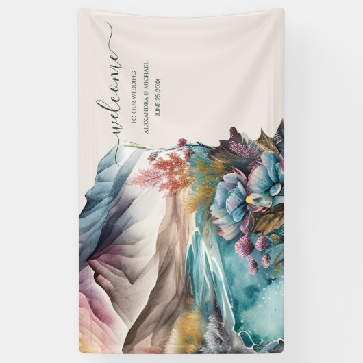 ボホ素朴水彩山結婚の旗 横断幕 (縦)