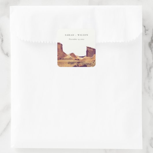 ボホ素朴水彩砂漠の風景結婚の スクエアシール (バッグ)