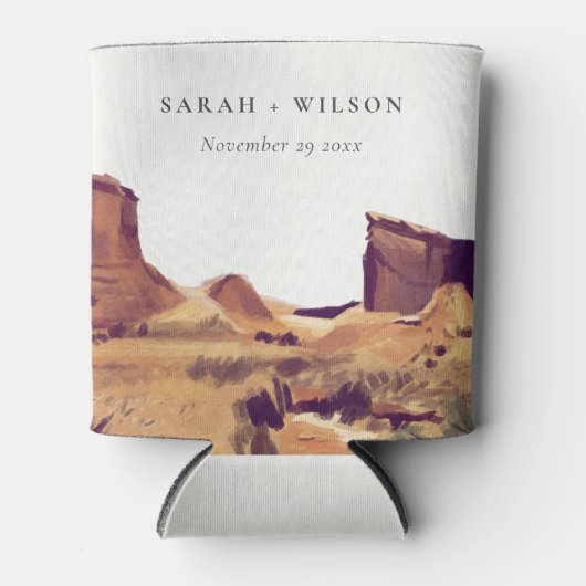 ボホ素朴水彩砂漠の風景結婚の 缶クーラー (正面)