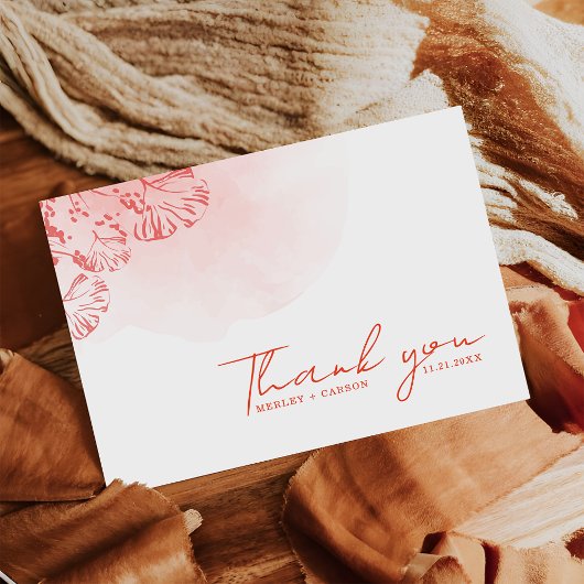 ボホ素朴水彩紅葉テラコッタ結婚ズ サンキューカード