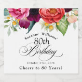 ボホ素朴水彩色フローラ80誕生日 スパークリングワインラベル (シングルラベル)