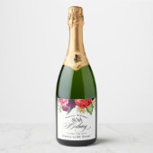 ボホ素朴水彩色フローラ80誕生日 スパークリングワインラベル (正面)